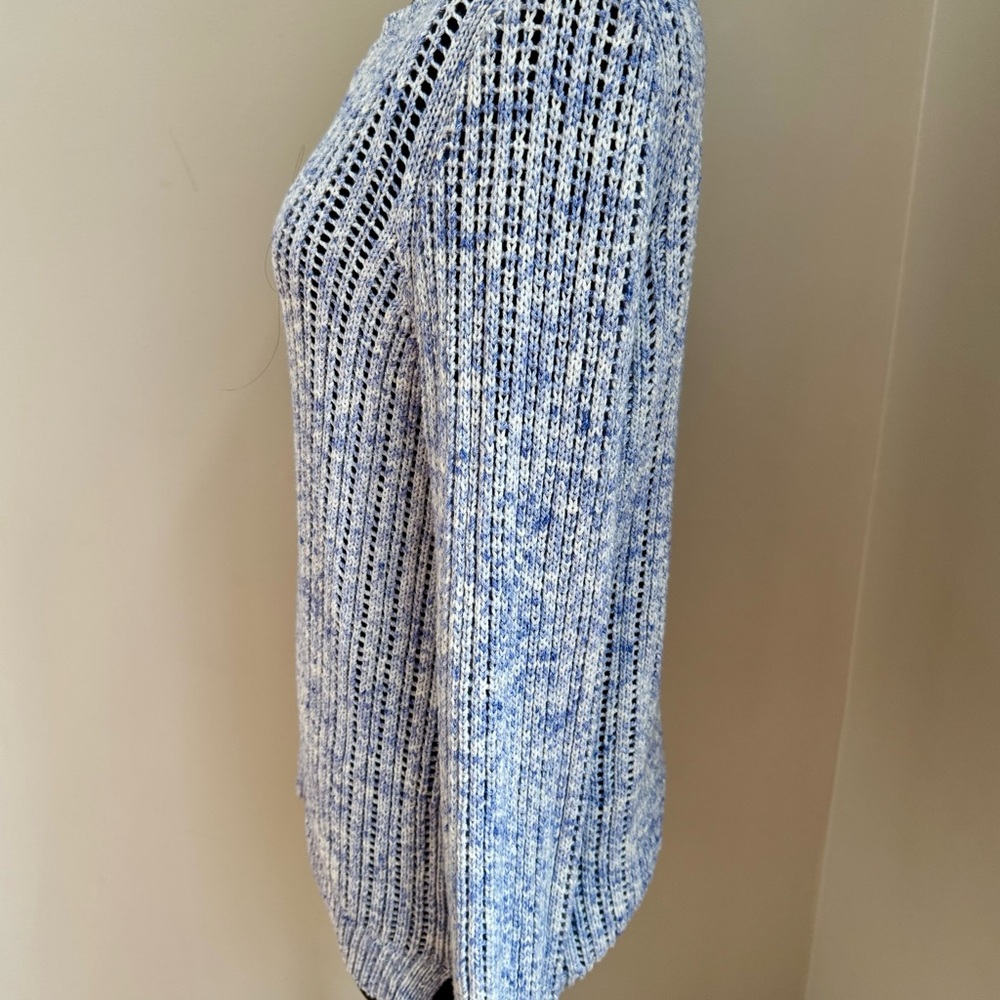 Talbots 100% Cotton Open Knit Chunky Blue White Ladies Sweater Size Medium EUC - Picture 4 of 9